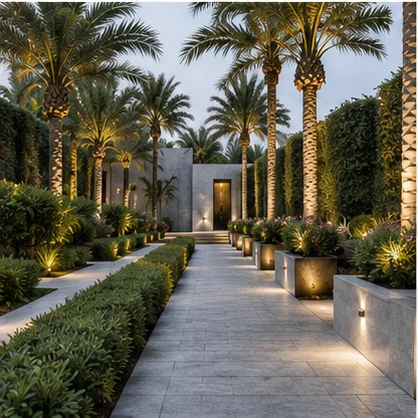 Landscape team planting a luxury villa garden