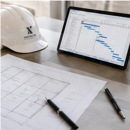 Construction project manager reviewing a villa site