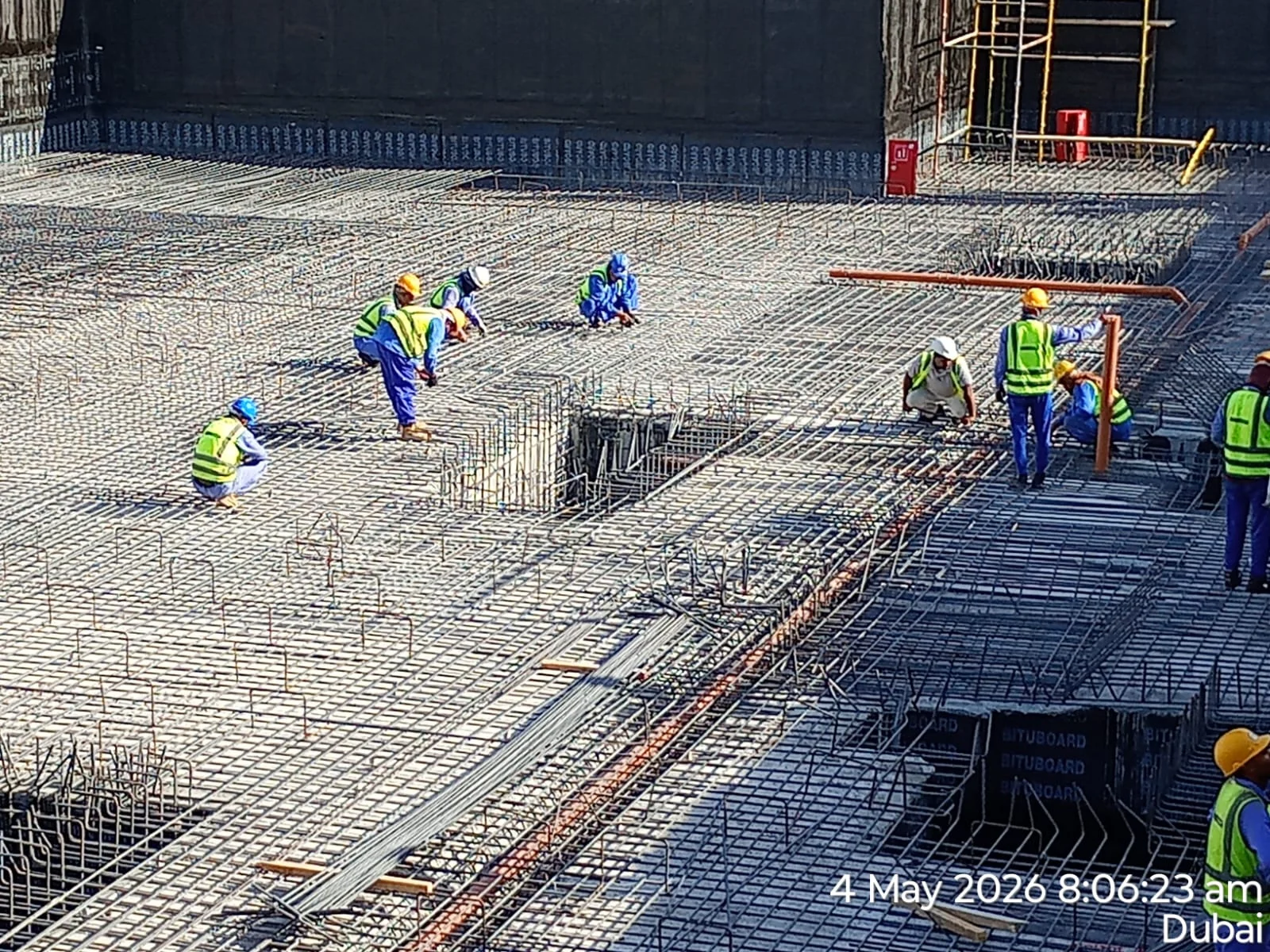 Civil construction team fixing reinforcement at the Pearl Jumeirah villa site